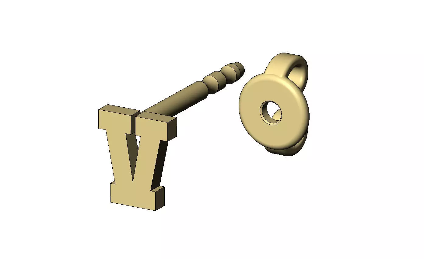 V letter varsity font stud earring 3D print model_4