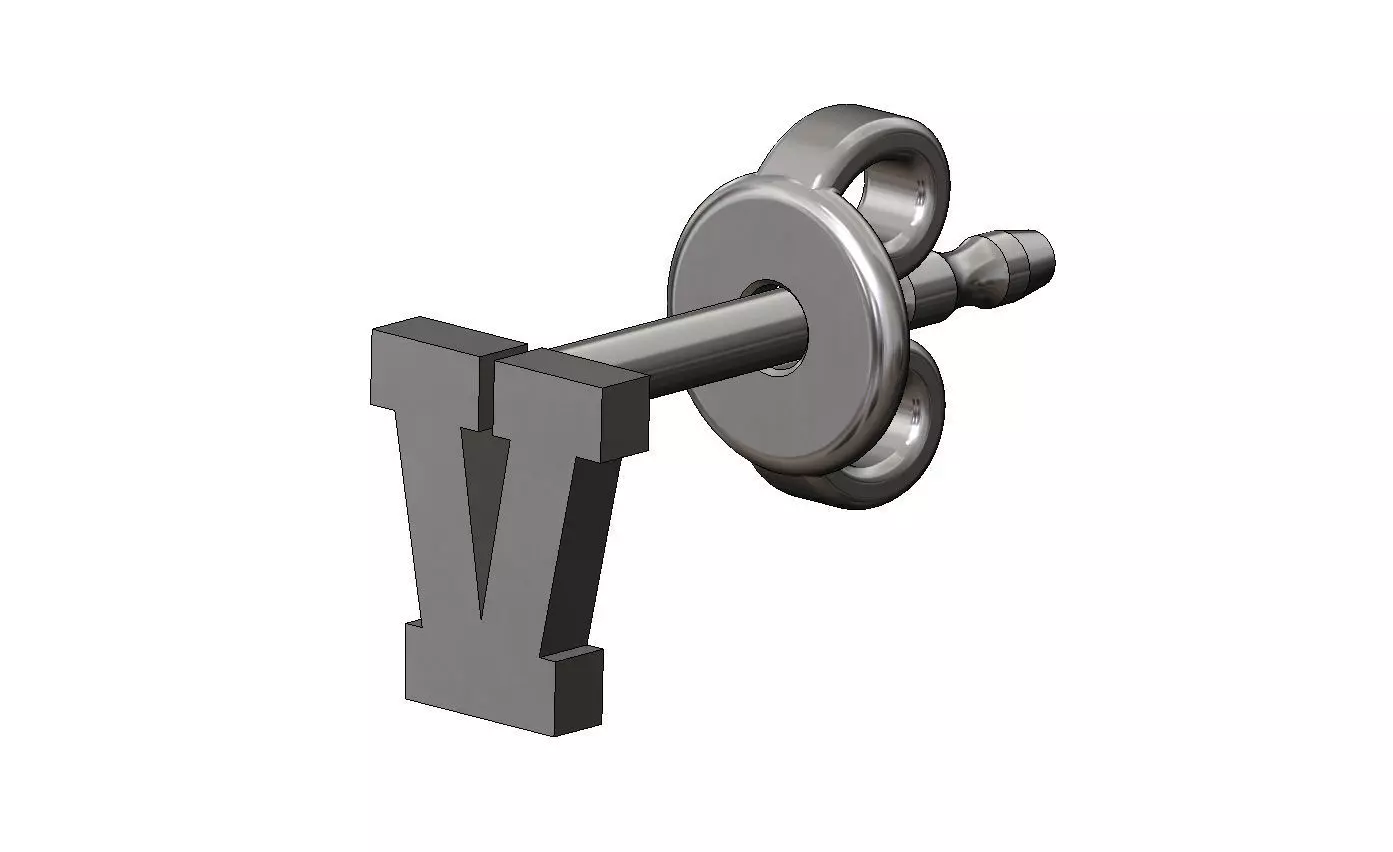 V letter varsity font stud earring 3D print model_11