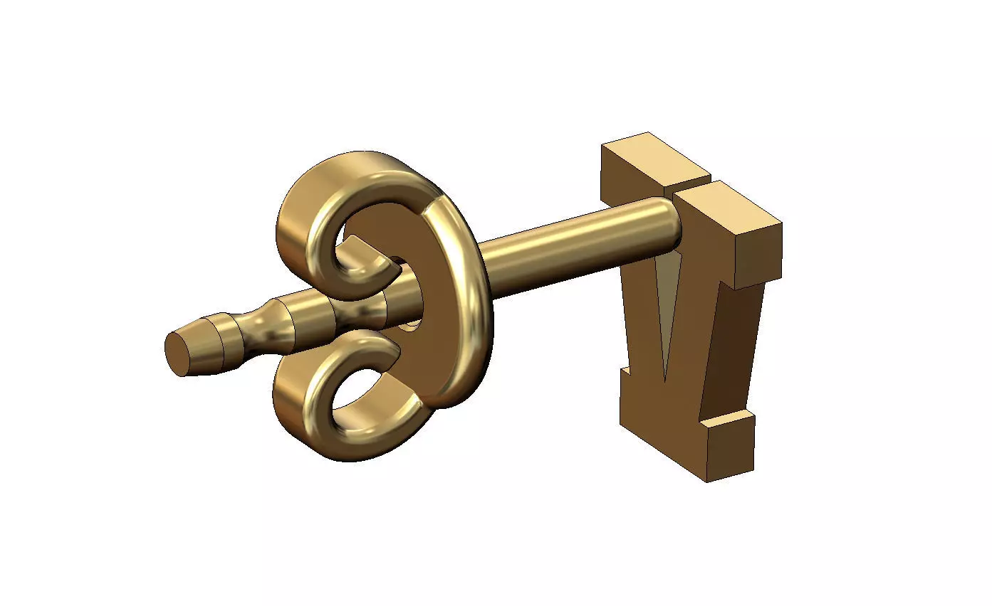 V letter varsity font stud earring 3D print model_3