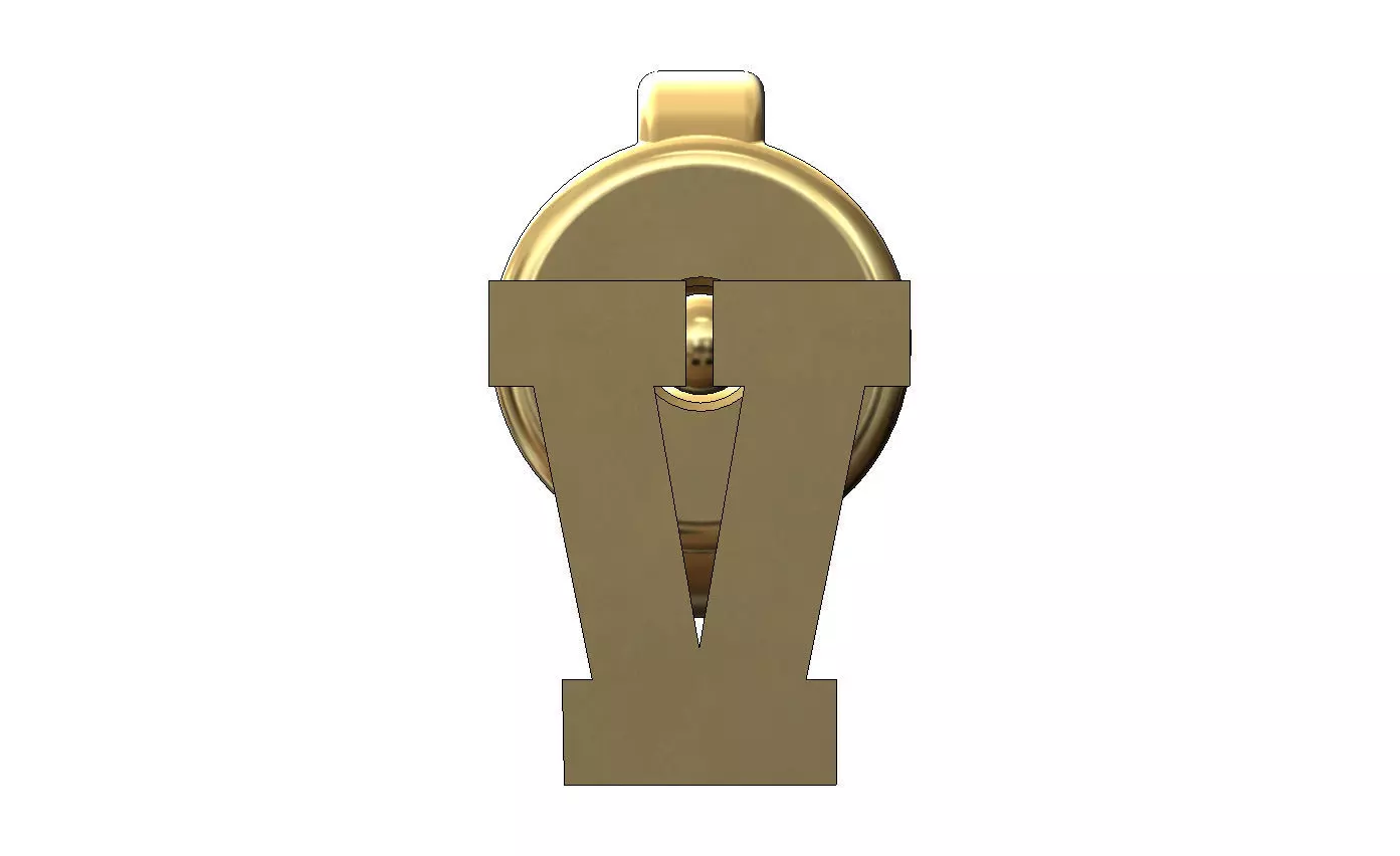 V letter varsity font stud earring 3D print model_1