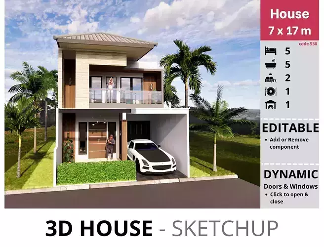 House 7x17m code 530 - Sketchup 3D model 3D model