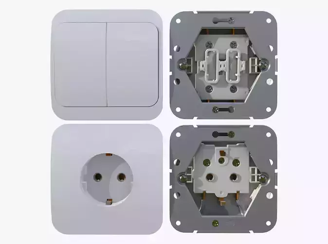 Electrical Socket and Light Switch with Disassembled M1 3D model