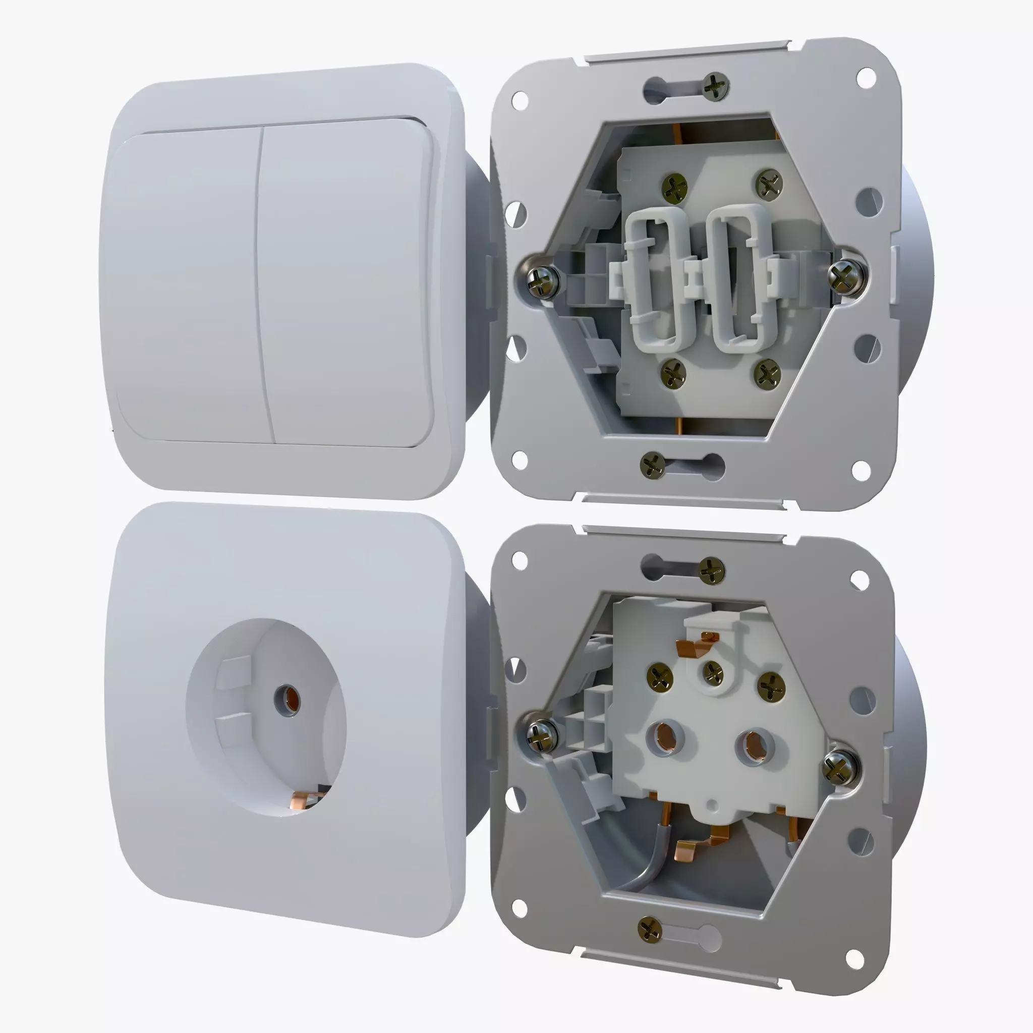 Electrical Socket and Light Switch with Disassembled M1 3D model_2