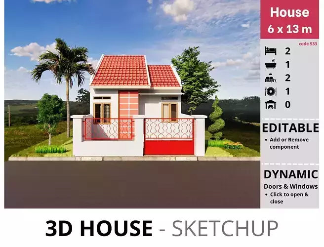 House 6x13m code 533 - Sketchup 3D model 3D model