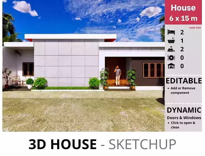 House 6x15m code 534 - Sketchup 3D model 3D model