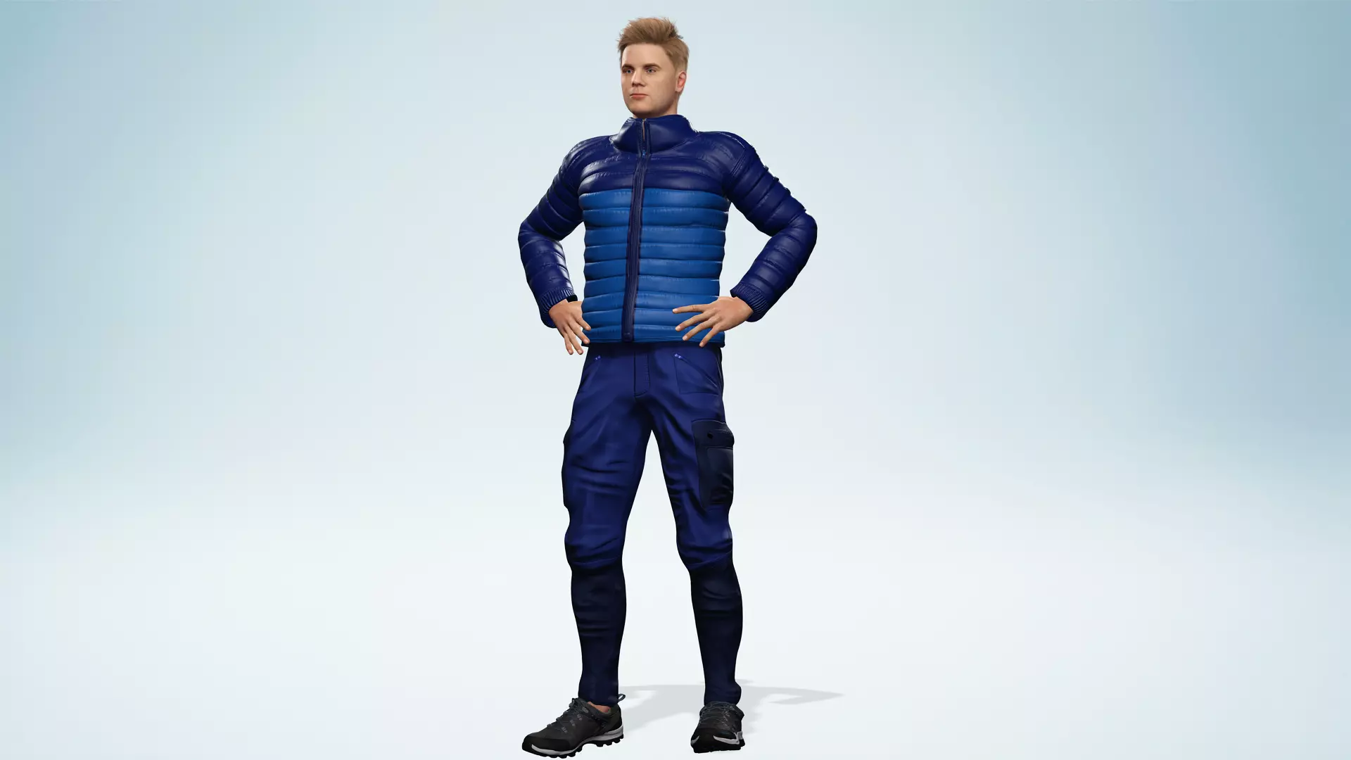 Realistic Blond Man 3D Model with Winter Jacket Rigged Outdoor Low-poly 3D model_9