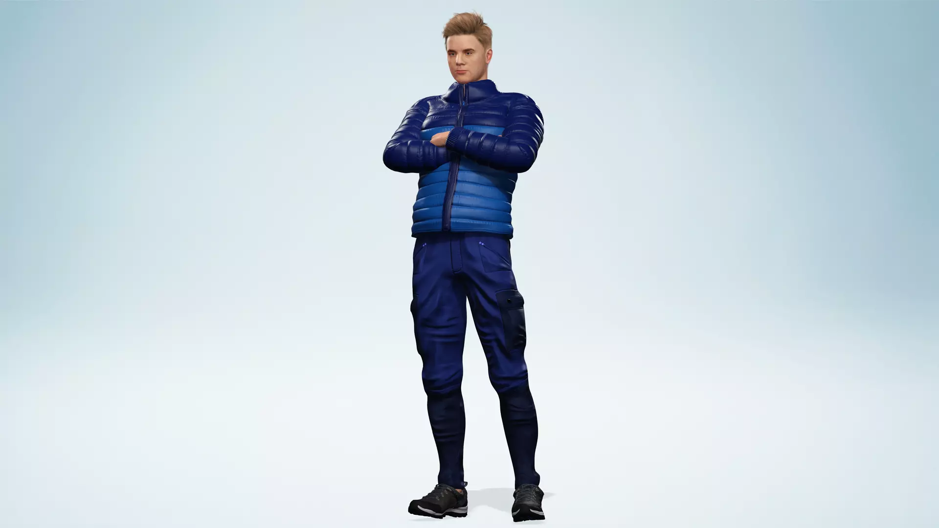 Realistic Blond Man 3D Model with Winter Jacket Rigged Outdoor Low-poly 3D model_7