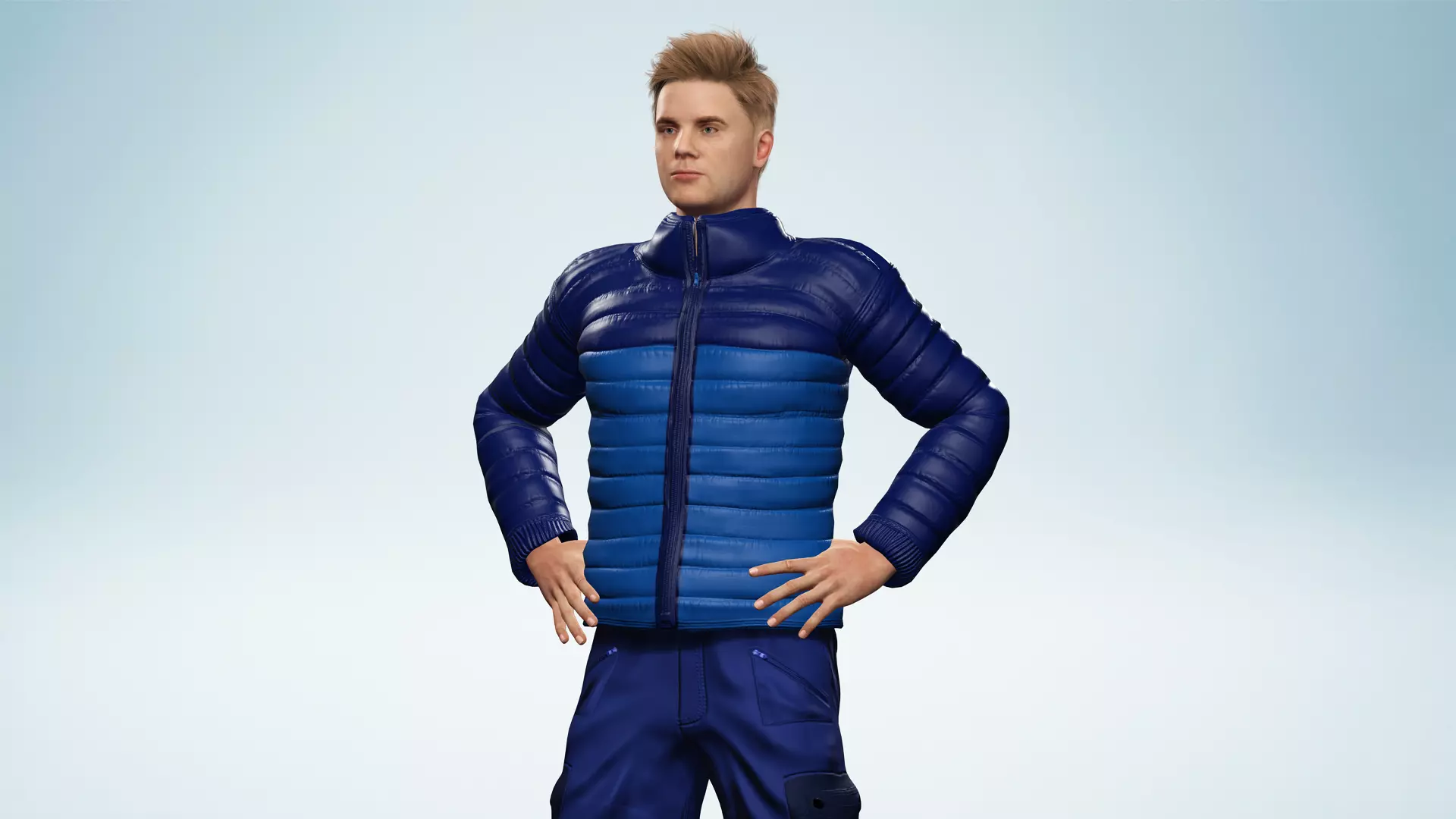 Realistic Blond Man 3D Model with Winter Jacket Rigged Outdoor Low-poly 3D model_8