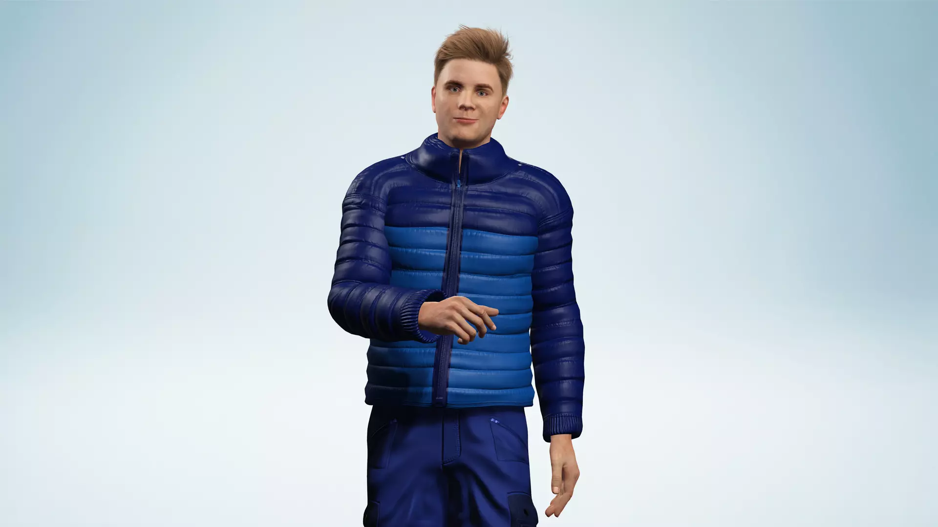 Realistic Blond Man 3D Model with Winter Jacket Rigged Outdoor Low-poly 3D model_6