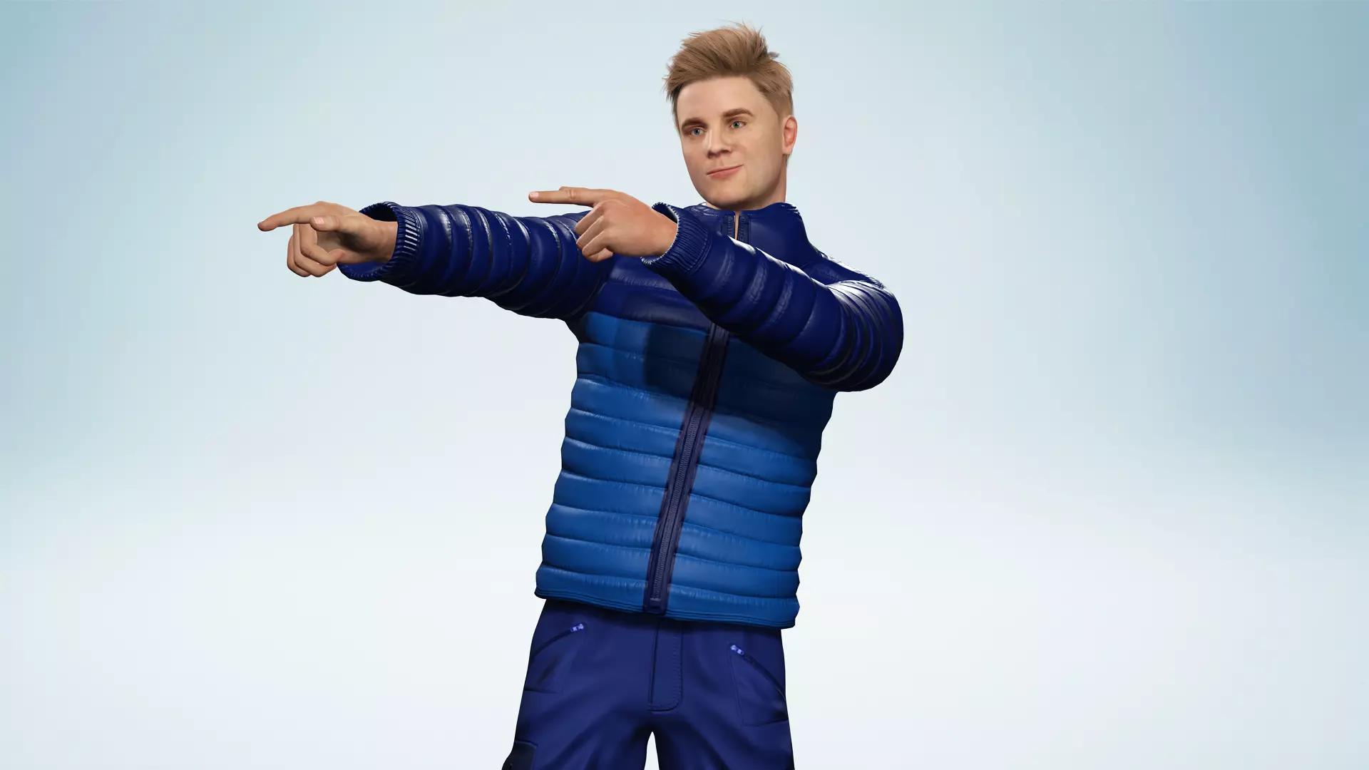 Realistic Blond Man 3D Model with Winter Jacket Rigged Outdoor Low-poly 3D model_2