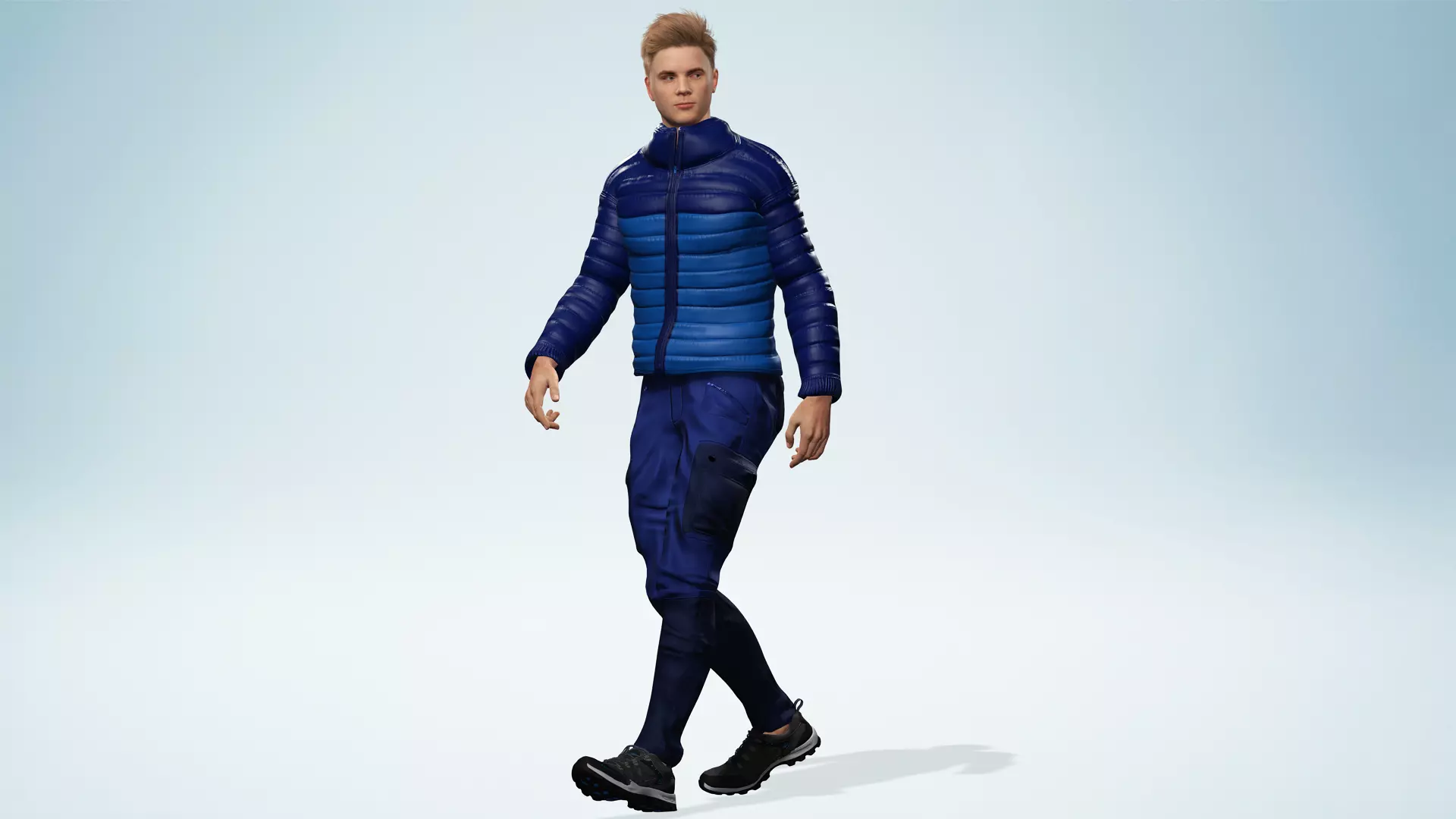 Realistic Blond Man 3D Model with Winter Jacket Rigged Outdoor Low-poly 3D model_5