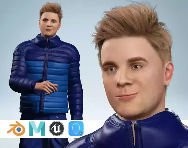 Realistic Blond Man 3D Model with Winter Jacket Rigged Outdoor  Low-poly 3D model