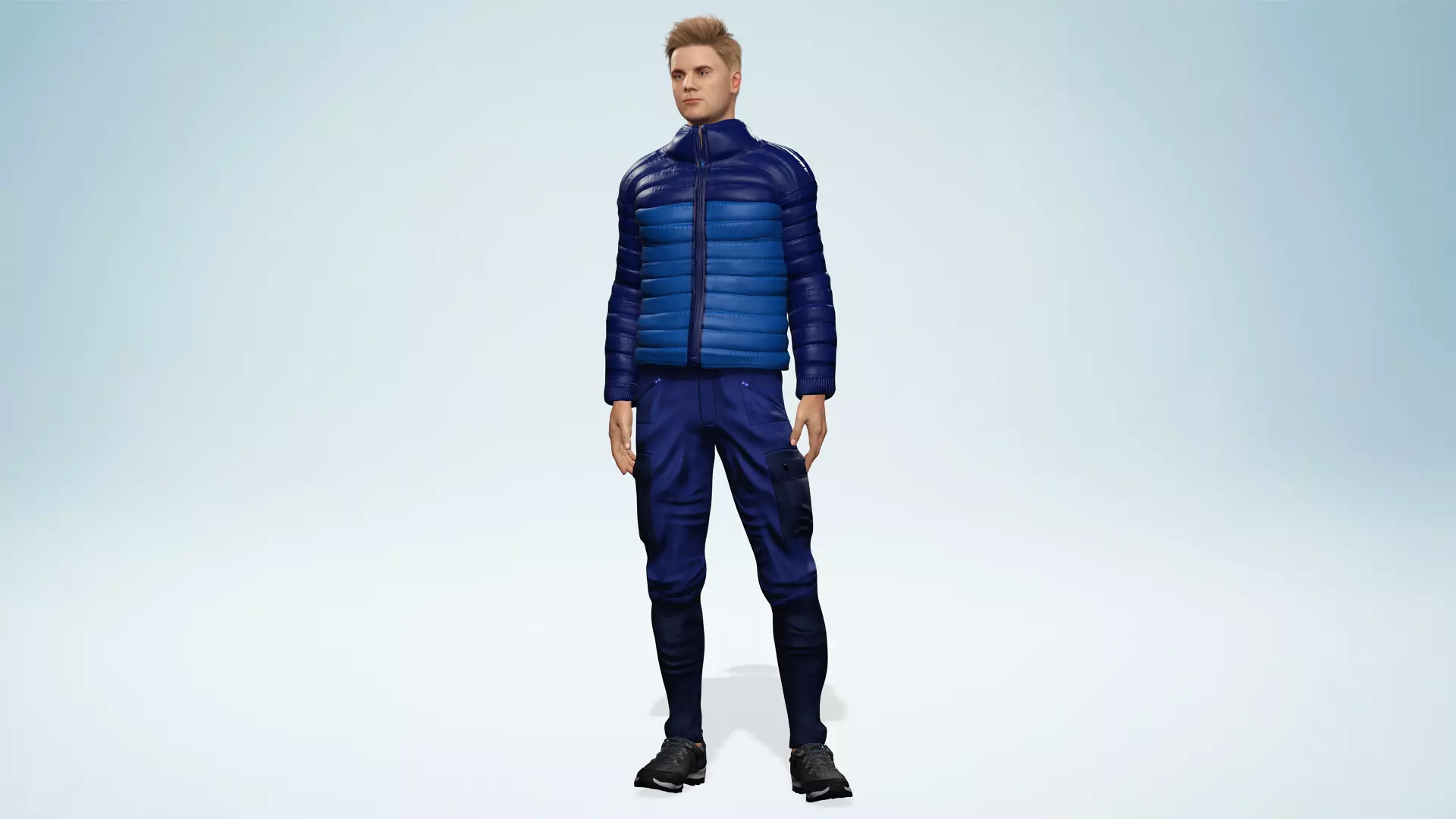 Realistic Blond Man 3D Model with Winter Jacket Rigged Outdoor Low-poly 3D model_1