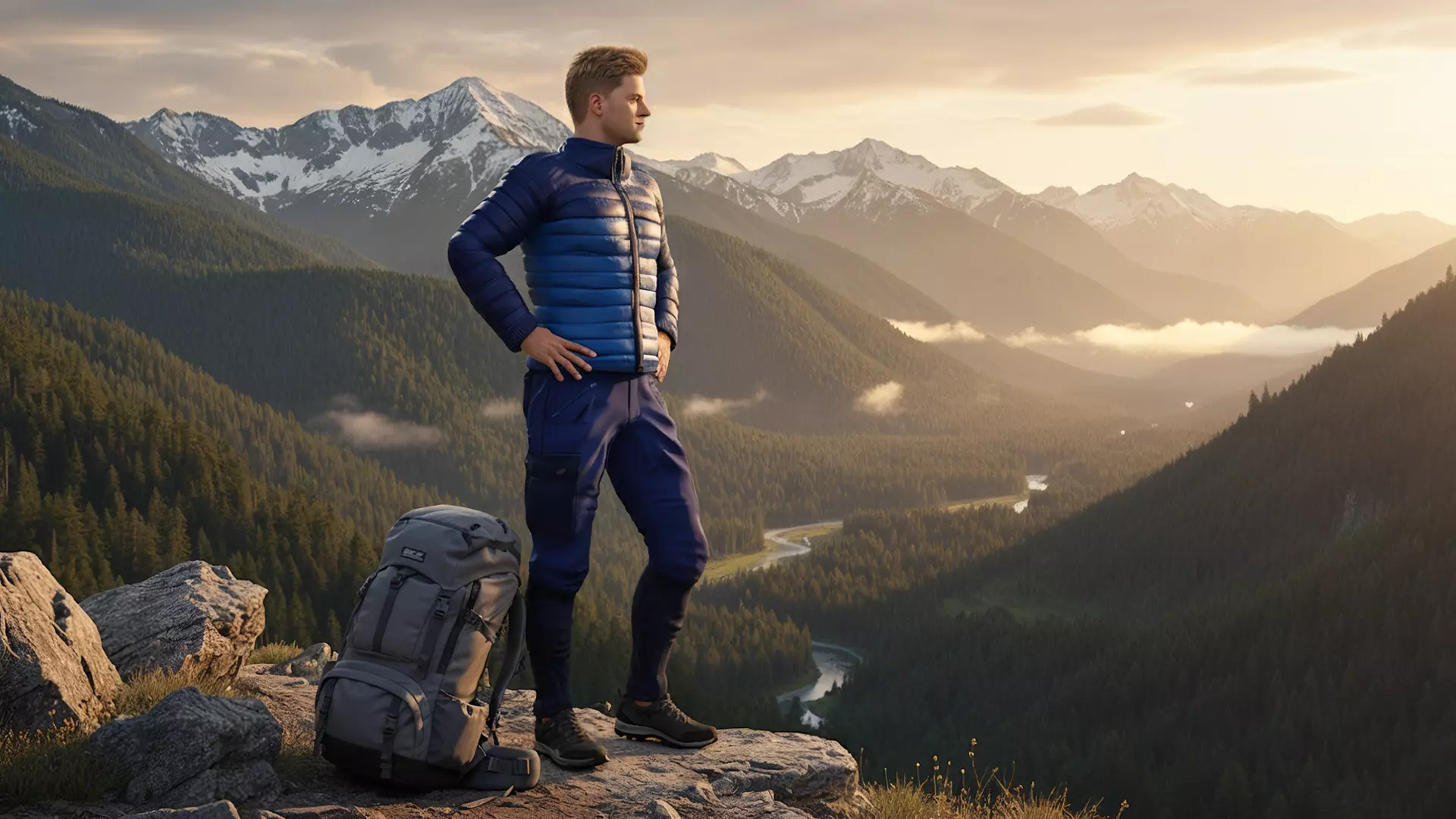 Realistic Blond Man 3D Model with Winter Jacket Rigged Outdoor Low-poly 3D model_3