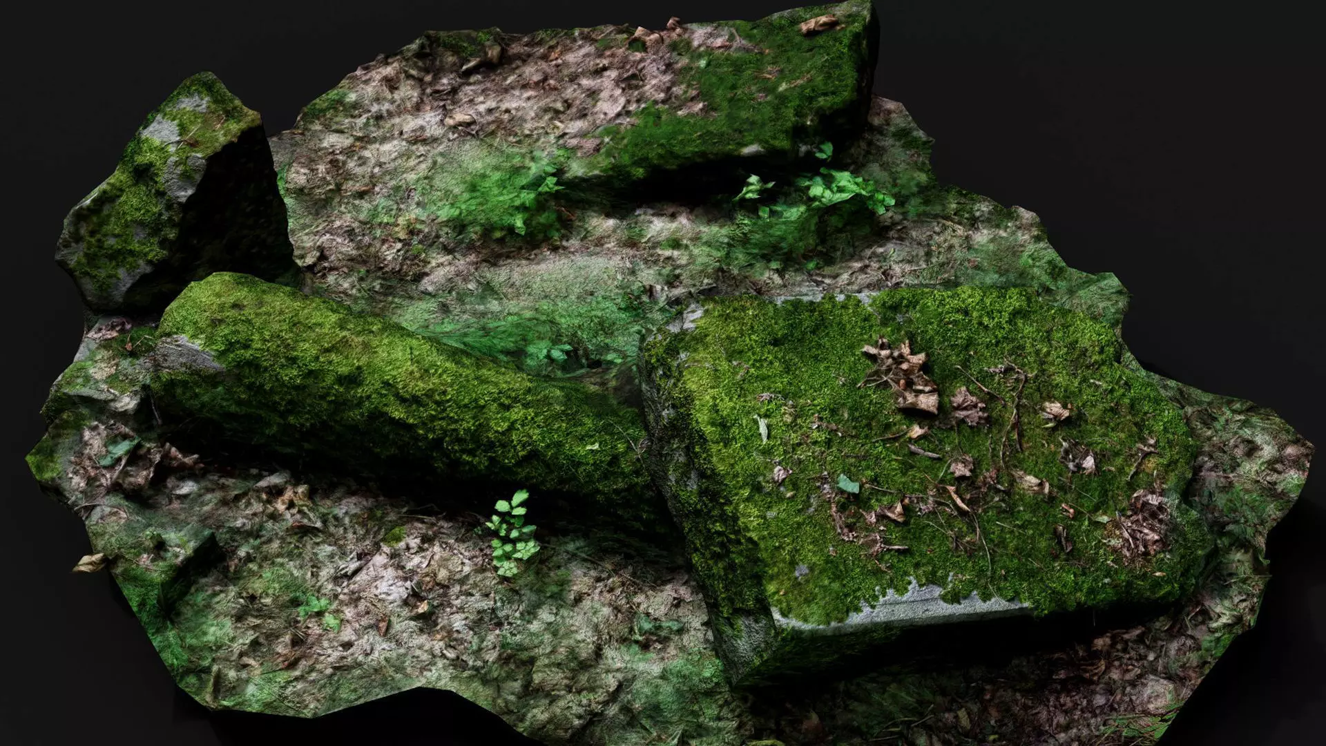 ancient mossy ruins stone columns debris PBR photogrammetry Low-poly 3D model_1