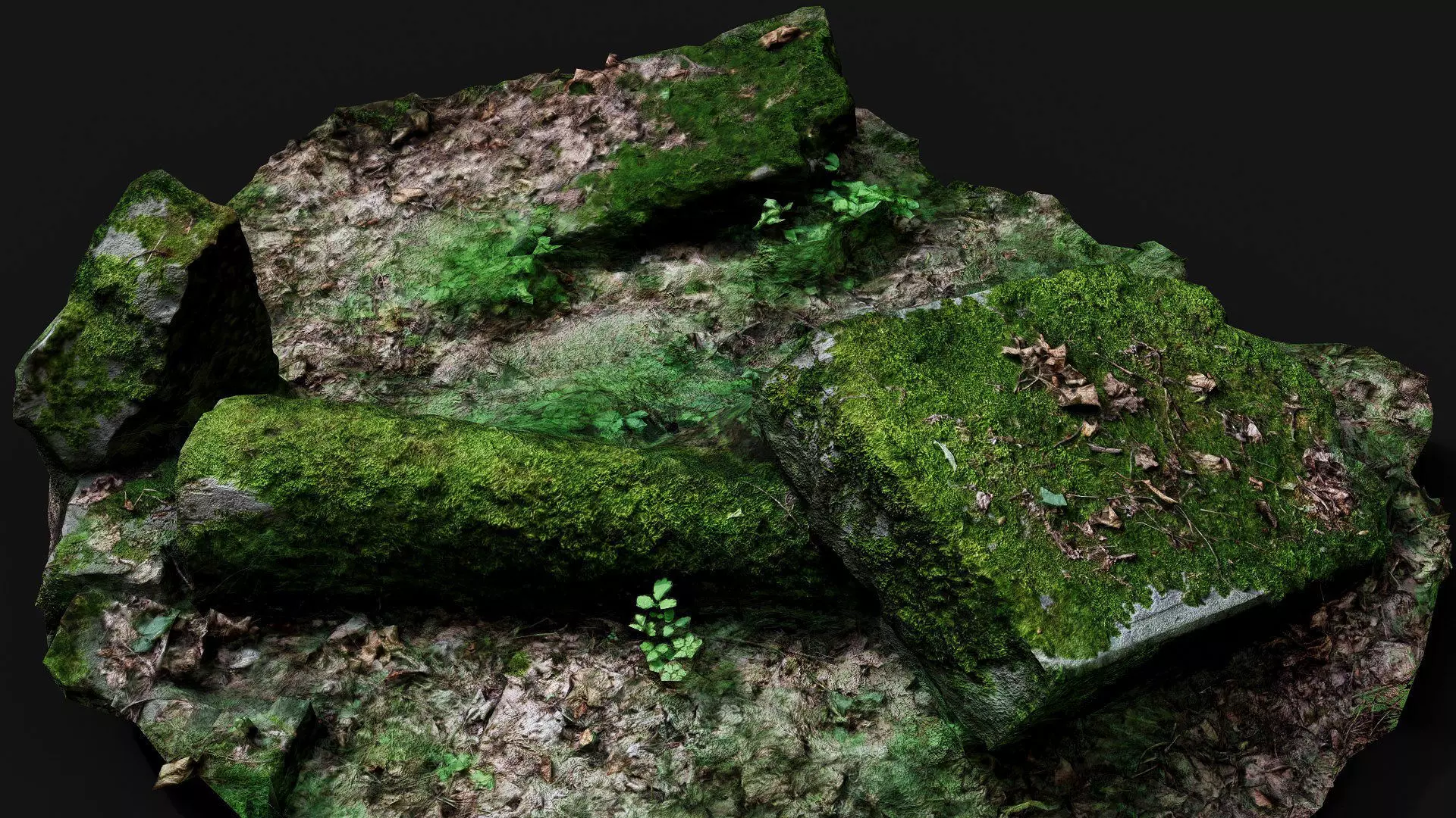 ancient mossy ruins stone columns debris PBR photogrammetry Low-poly 3D model_0