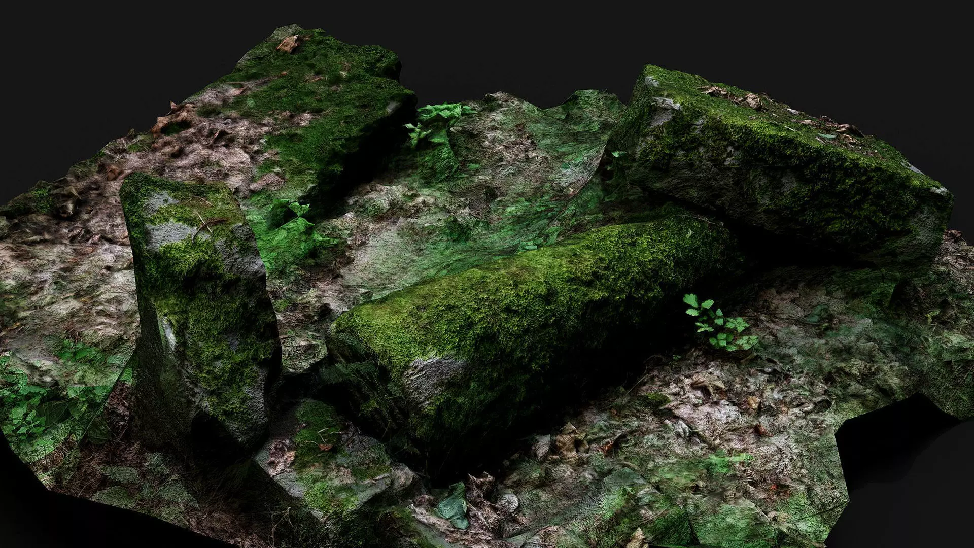 ancient mossy ruins stone columns debris PBR photogrammetry Low-poly 3D model_2