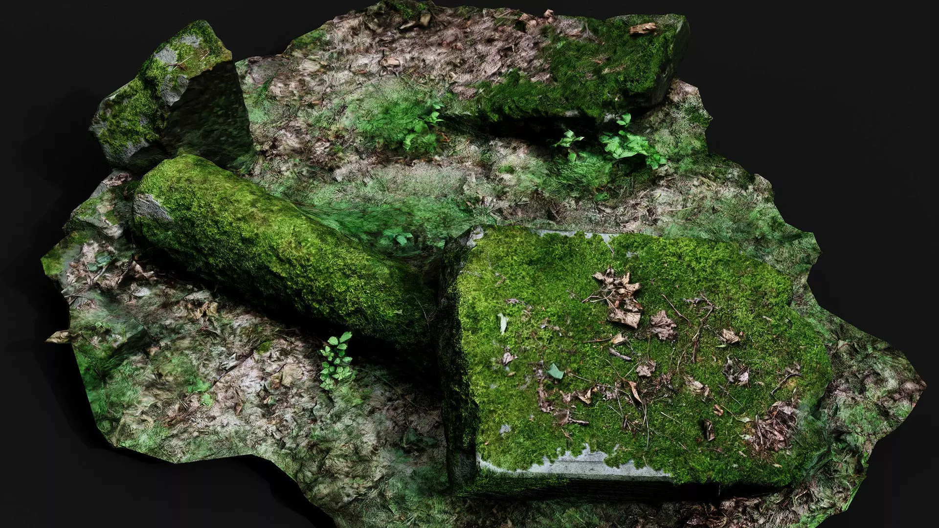 ancient mossy ruins stone columns debris PBR photogrammetry Low-poly 3D model_3