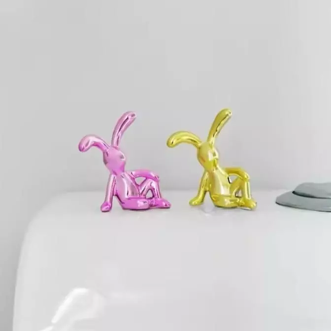 Decorative sculpture design home minimalist sitting rabbits 3D print model_4