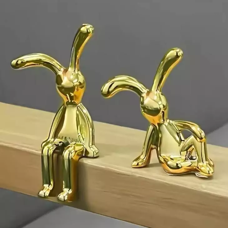 Decorative sculpture design home minimalist sitting rabbits 3D print model_2