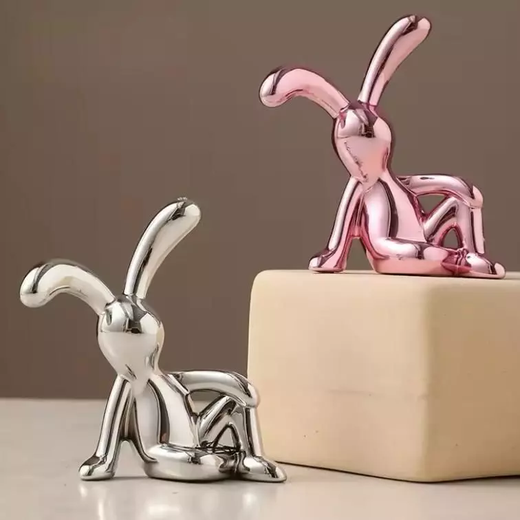 Decorative sculpture design home minimalist sitting rabbits 3D print model_1