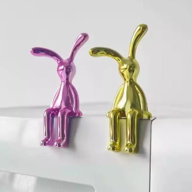 Decorative sculpture design home minimalist sitting rabbits 3D print model_3