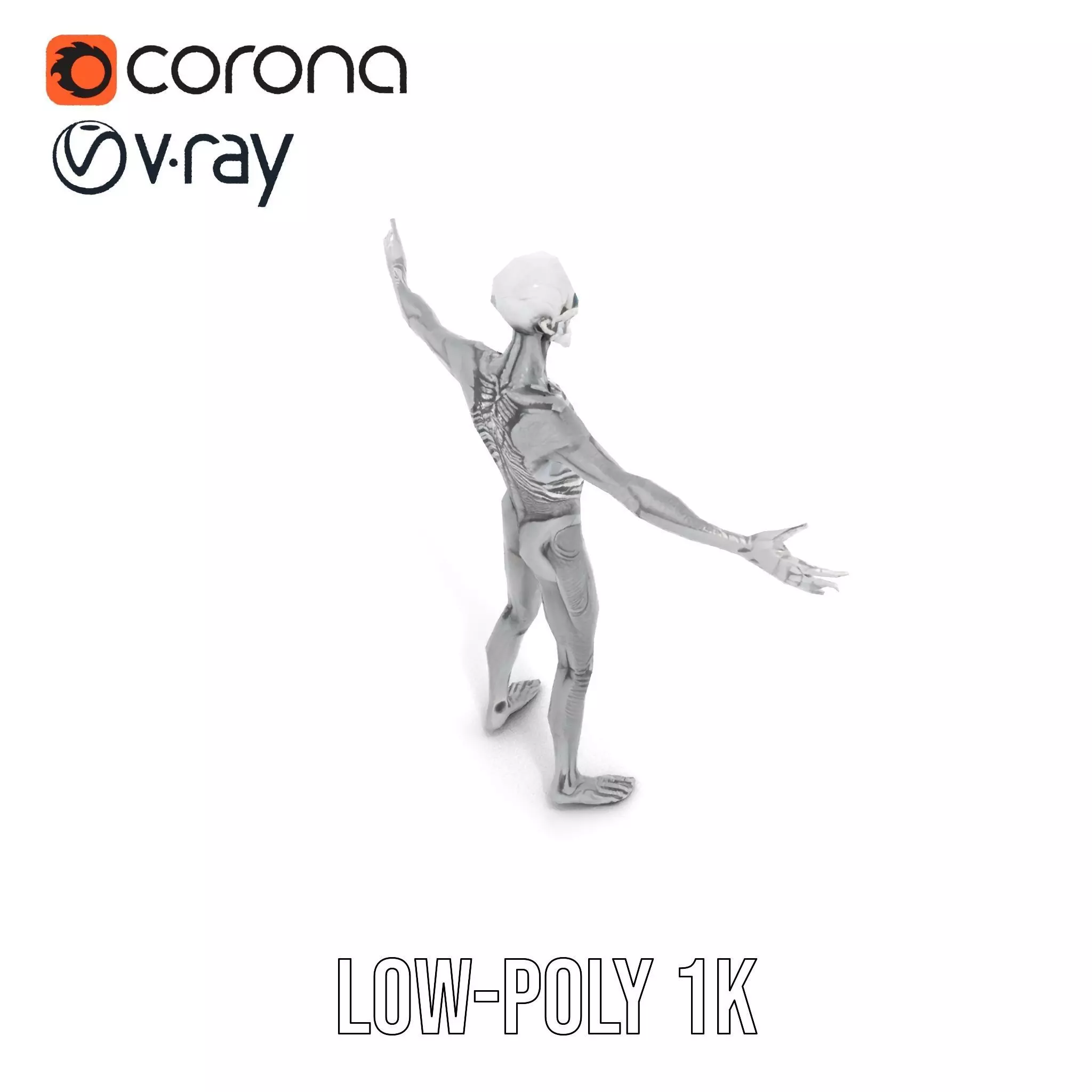 Alien Skeleton Model Pack with Luminous Eyes Low-poly 3D model_8