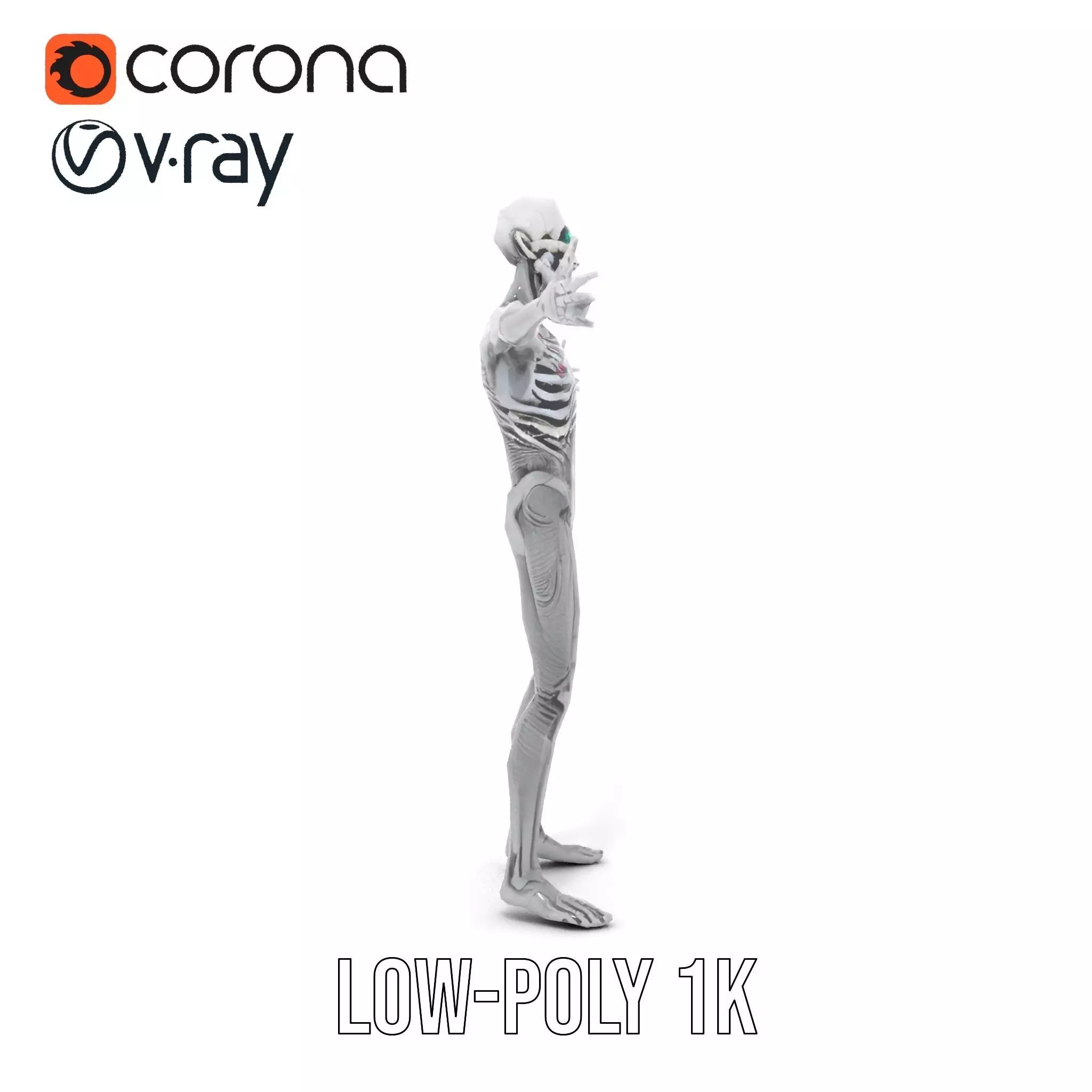 Alien Skeleton Model Pack with Luminous Eyes Low-poly 3D model_14