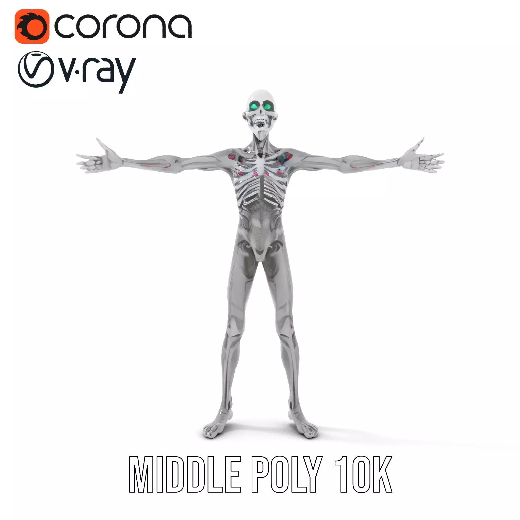 Alien Skeleton Model Pack with Luminous Eyes Low-poly 3D model_10