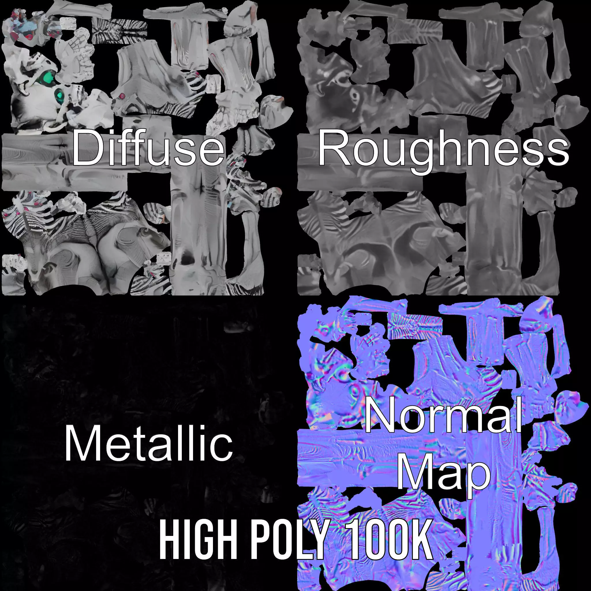 Alien Skeleton Model Pack with Luminous Eyes Low-poly 3D model_3