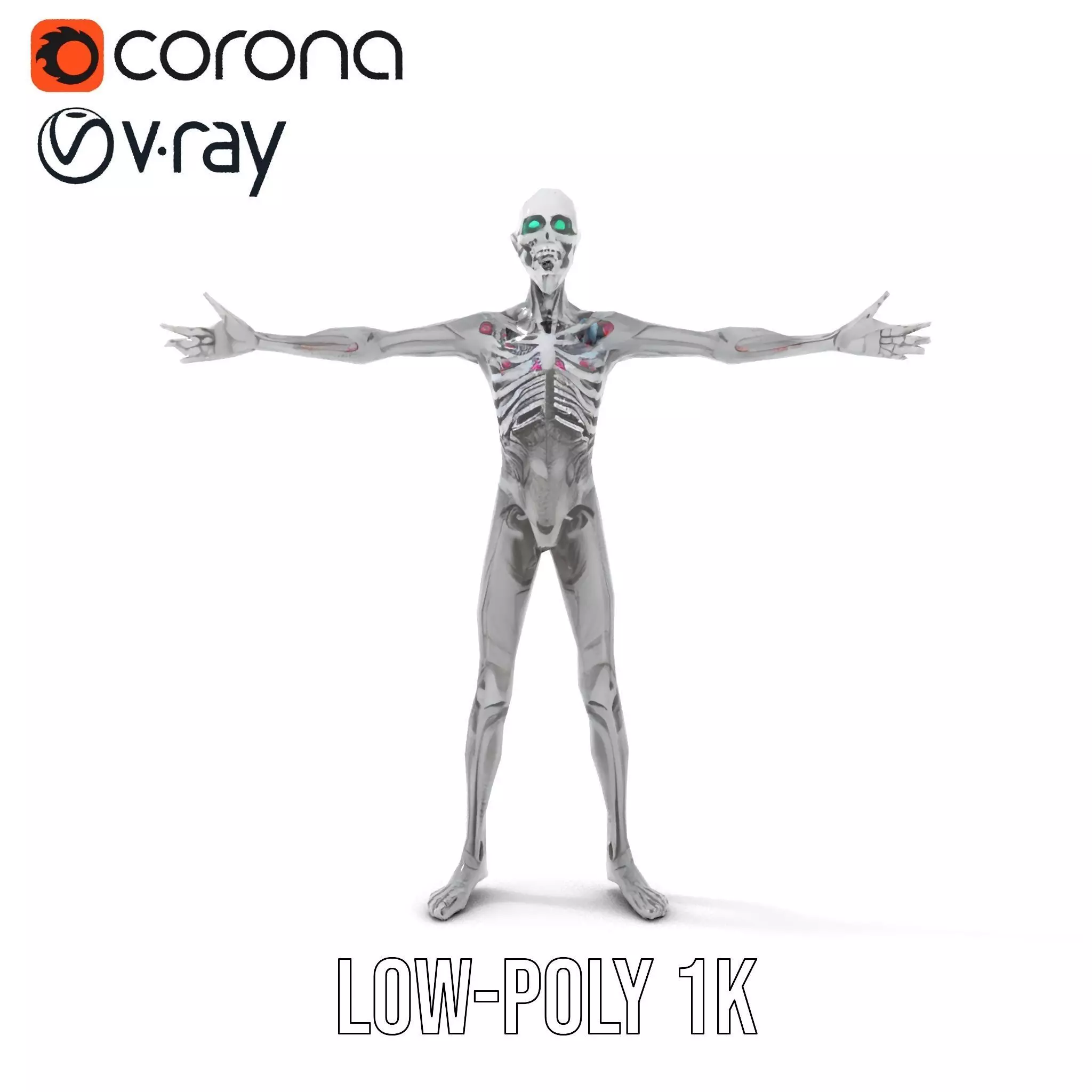 Alien Skeleton Model Pack with Luminous Eyes Low-poly 3D model_7