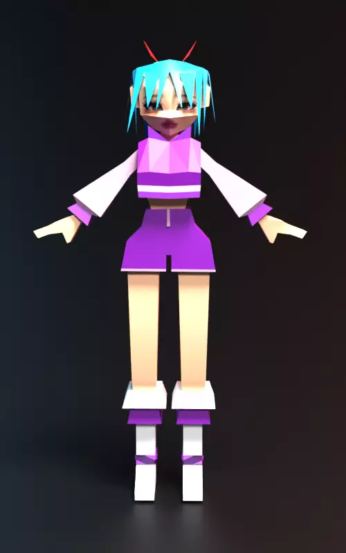 Low Poly Anime Girl Character Ready For Game Low-poly 3D model_0
