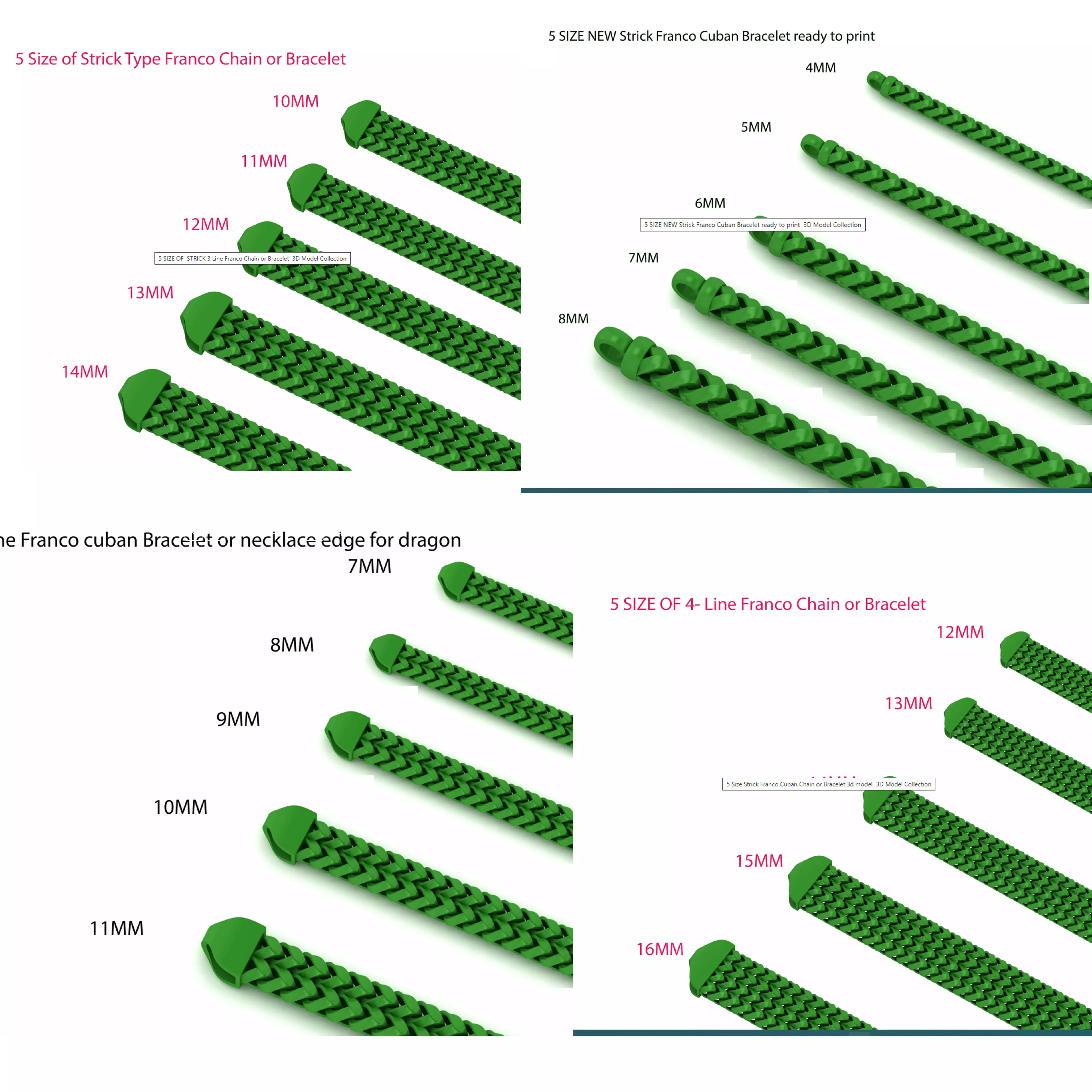 20 SIZE MASSIVE NEW Strick Franco Cuban Bracelet ready to print 3D Model Collection_0