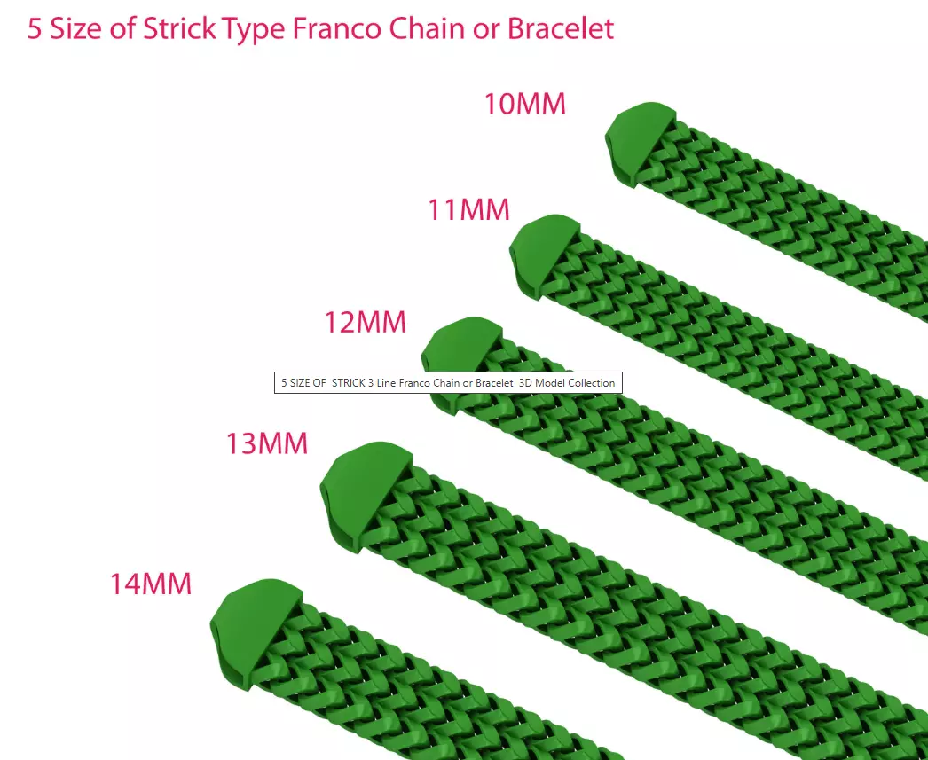 20 SIZE MASSIVE NEW Strick Franco Cuban Bracelet ready to print 3D Model Collection_4