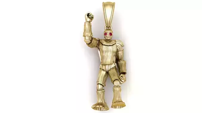 gold robot pendant 3D printable model  