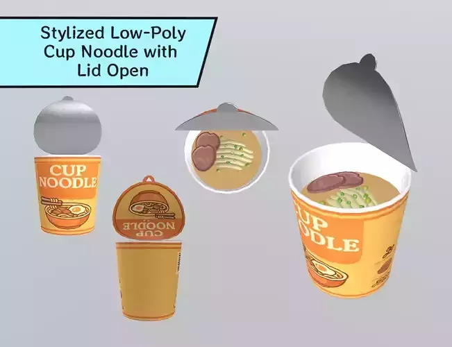 Stylized Low-Poly Cup Noodle with Lid Open Low-poly 3D model