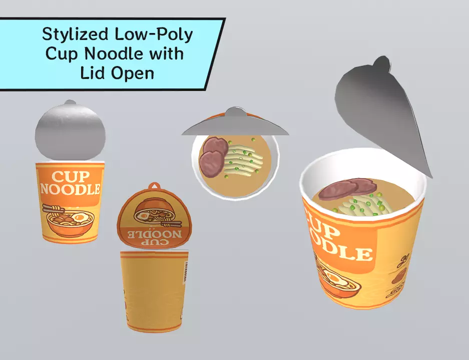 Stylized Low-Poly Cup Noodle with Lid Open Low-poly 3D model