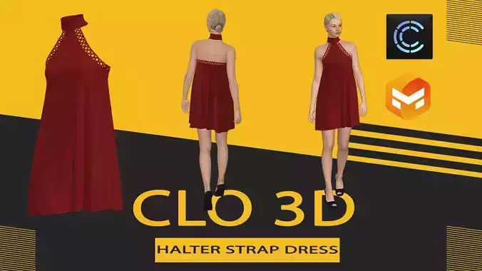 Halter Strap dress Marvelous Designer or Clo3D  ZPRJ