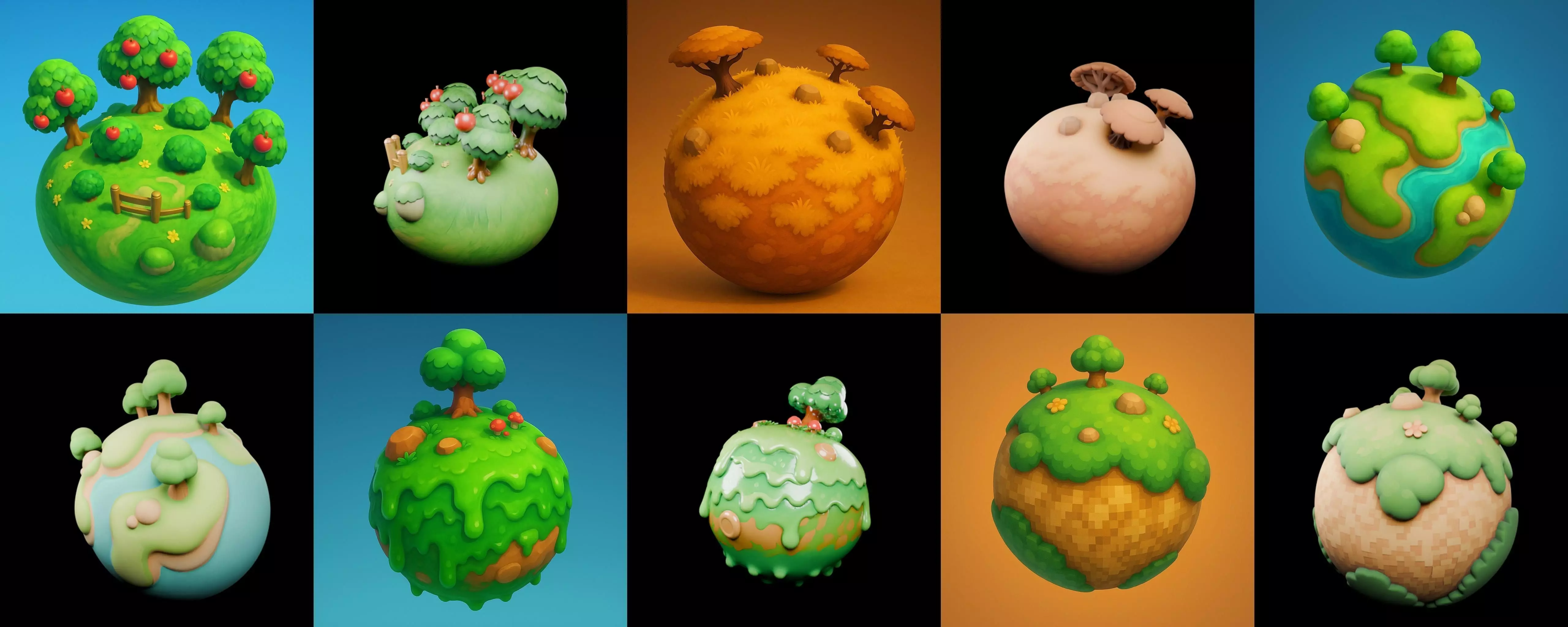 Mini Planet bundle 3 pack 100 glb 3D model_15
