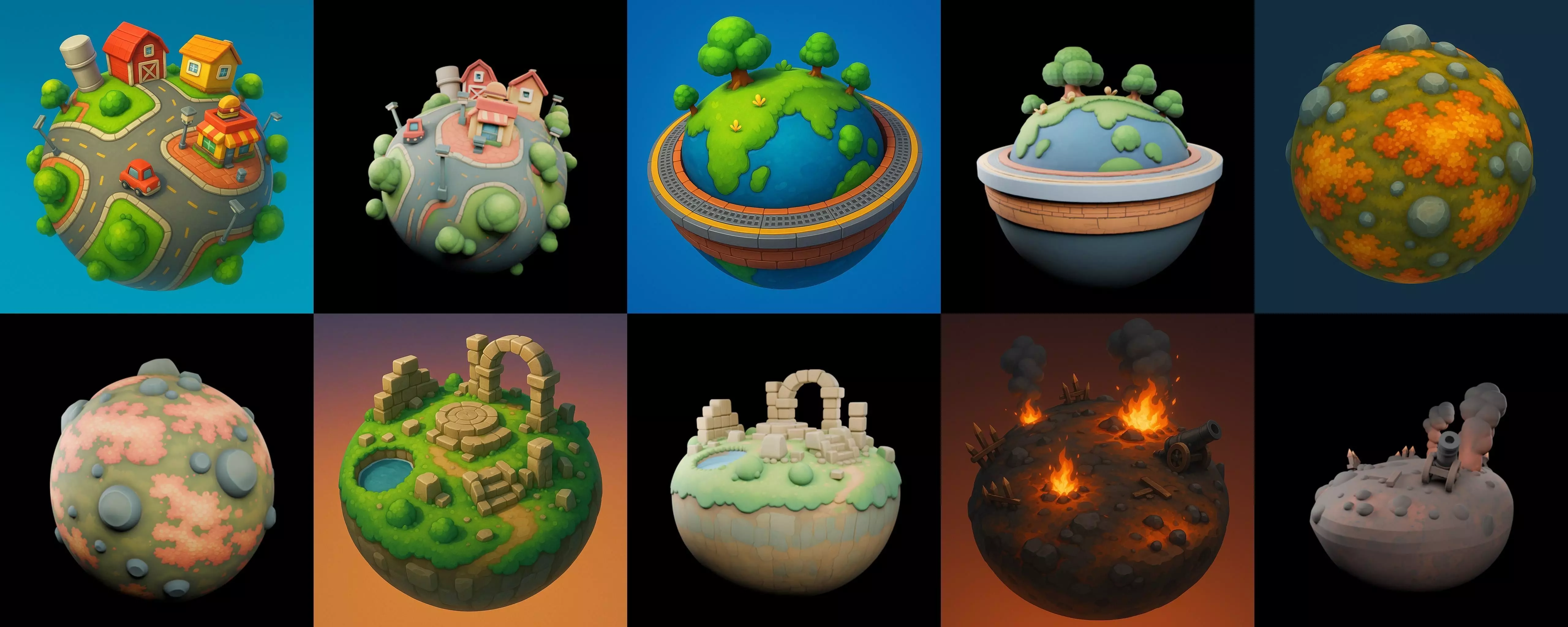 Mini Planet bundle 3 pack 100 glb 3D model_4