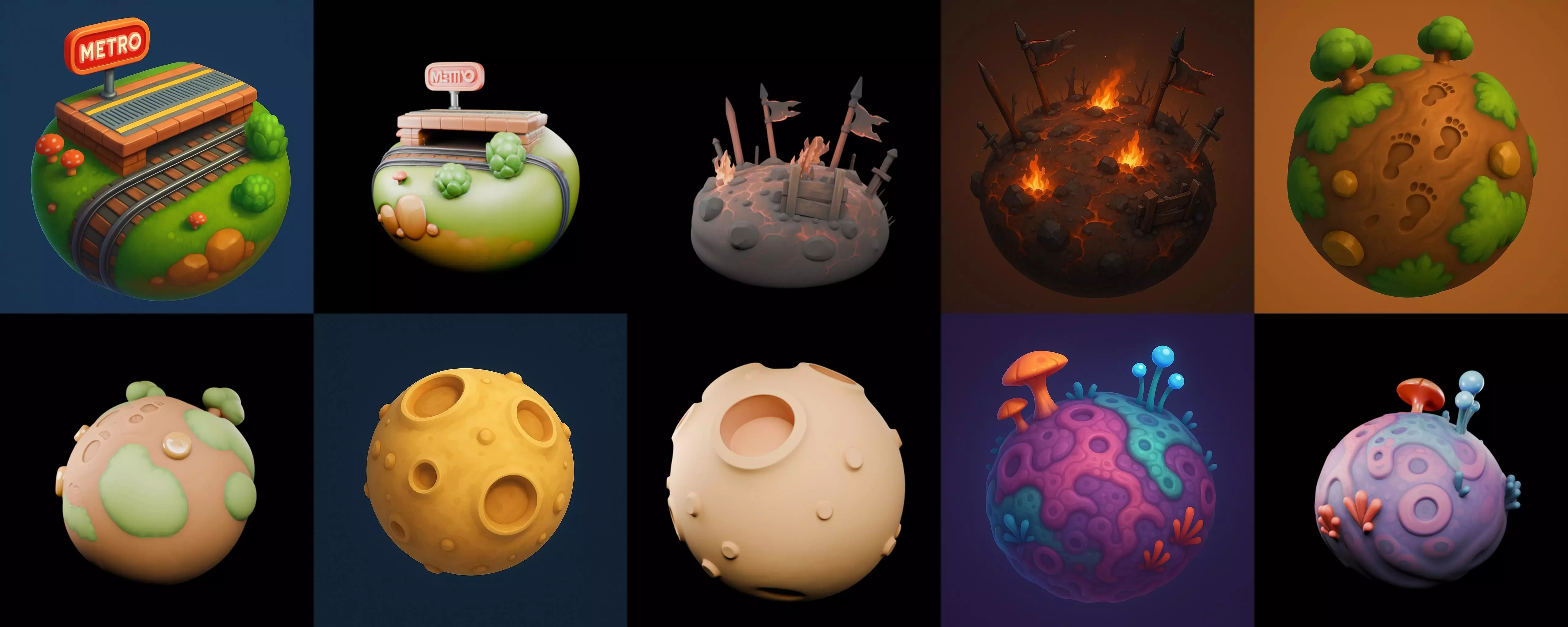 Mini Planet bundle 3 pack 100 glb 3D model_6