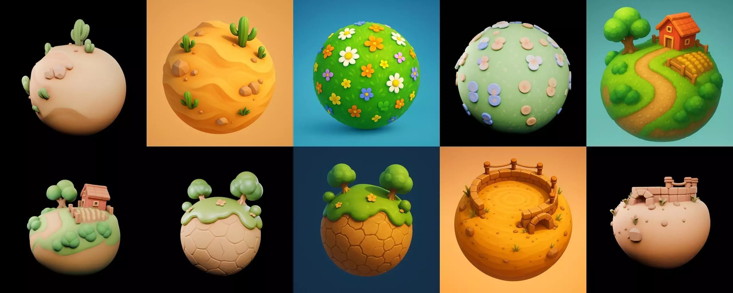Mini Planet bundle 3 pack 100 glb 3D model_11
