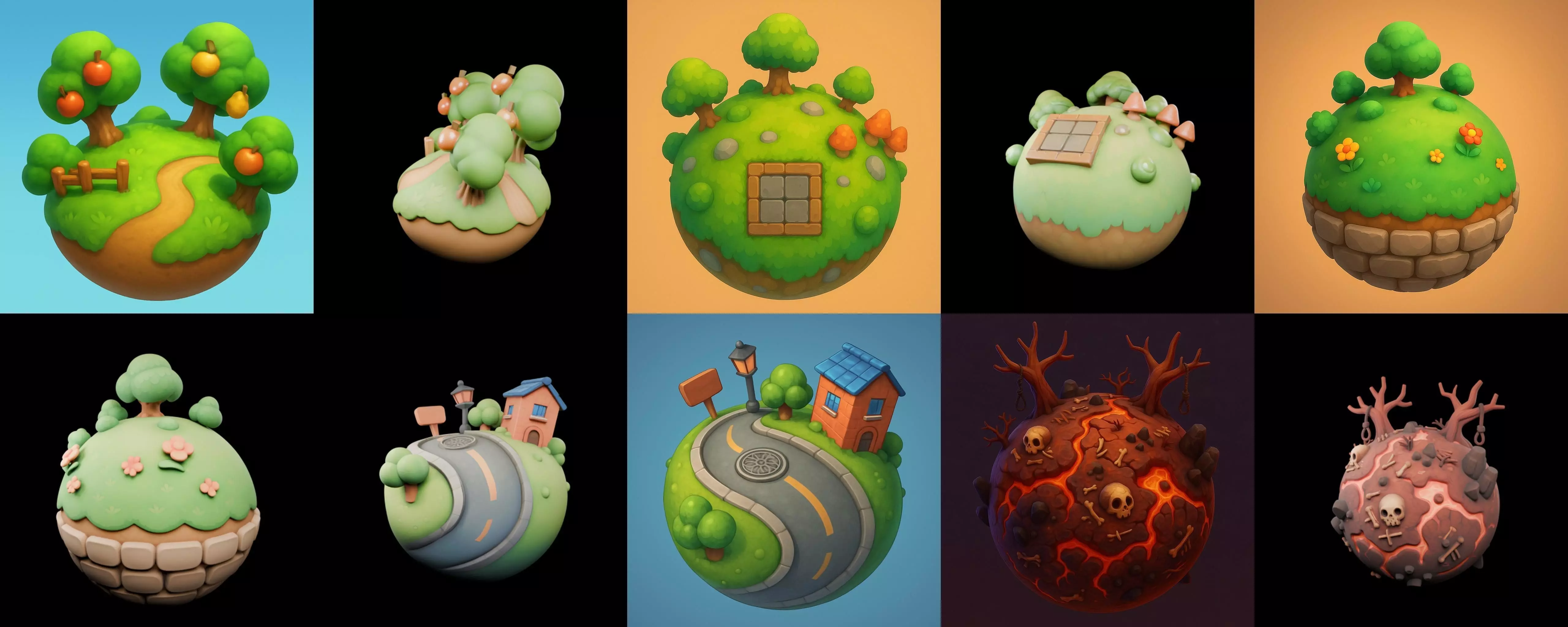 Mini Planet bundle 3 pack 100 glb 3D model_10
