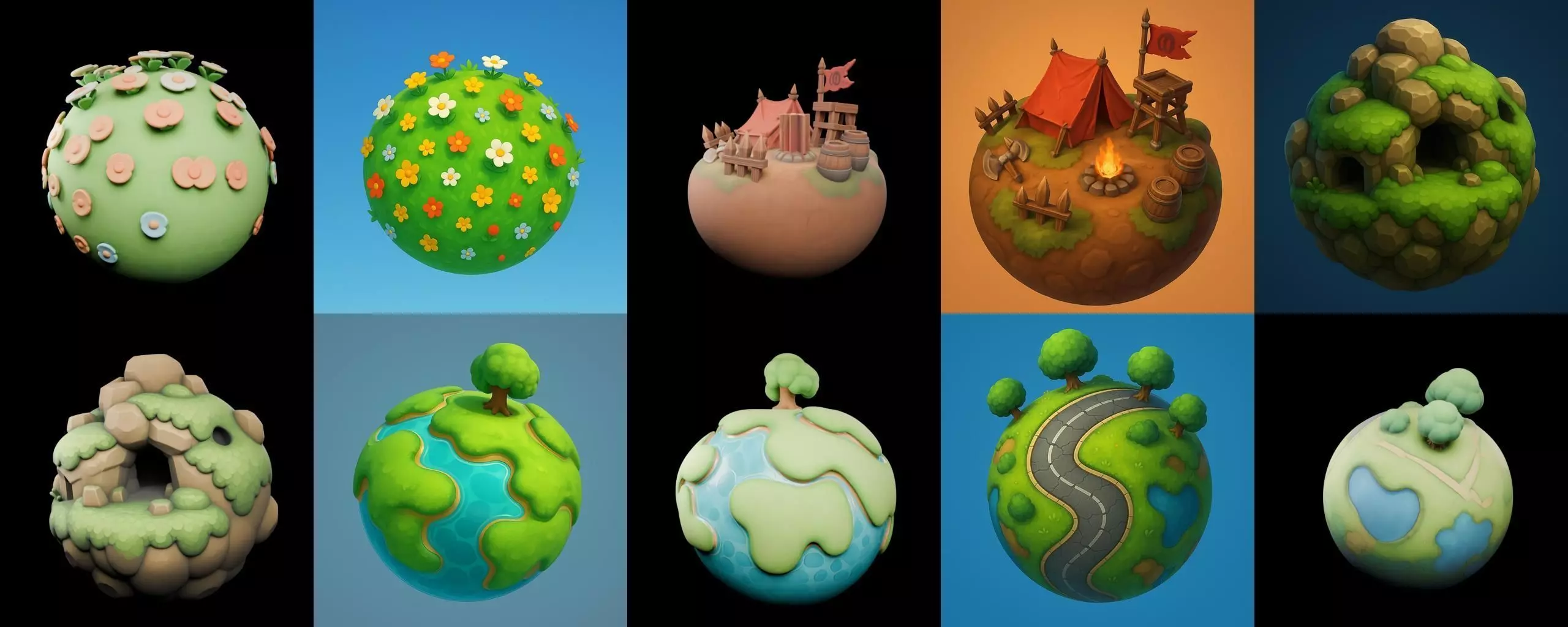 Mini Planet bundle 3 pack 100 glb 3D model_9