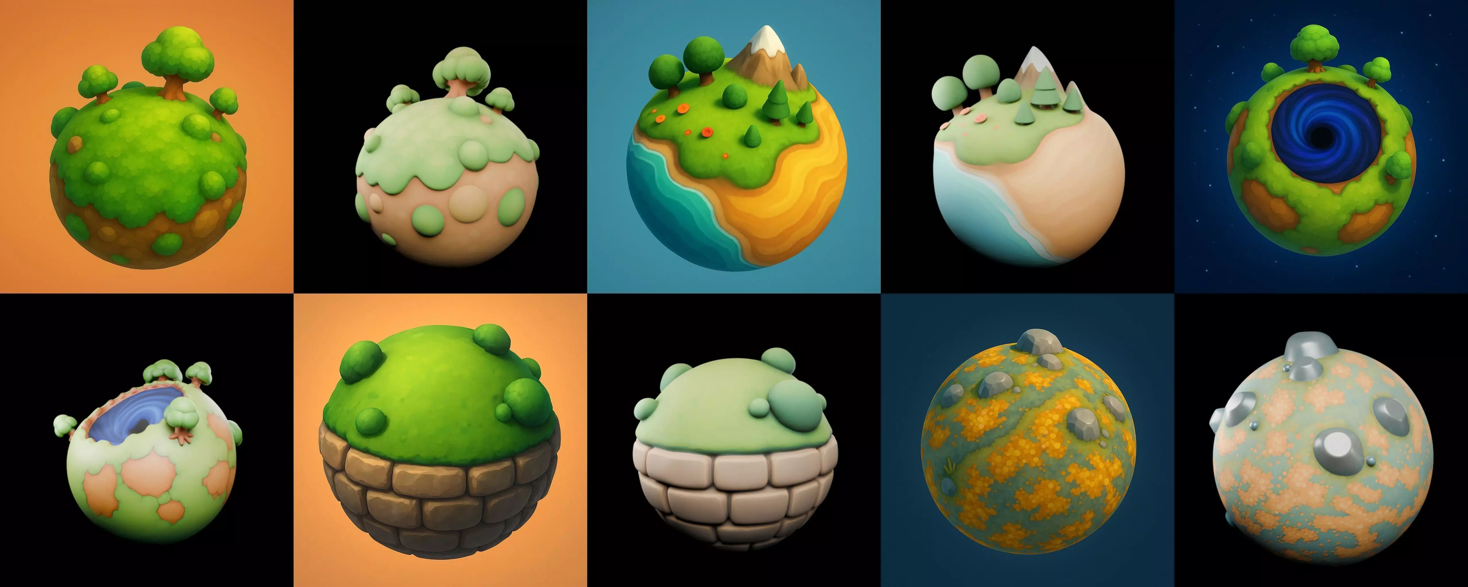 Mini Planet bundle 3 pack 100 glb 3D model_5