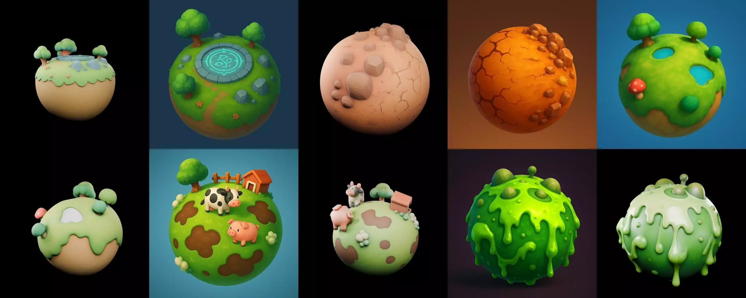 Mini Planet bundle 11 pack 100 glb 3D model_0