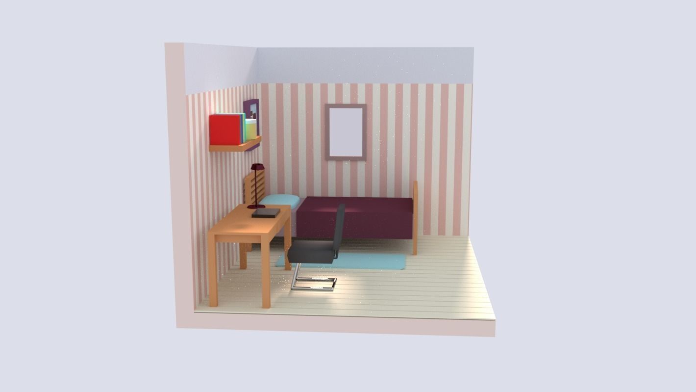 Bedroom LowPoly room with bed and desk Low-poly 3D model_4