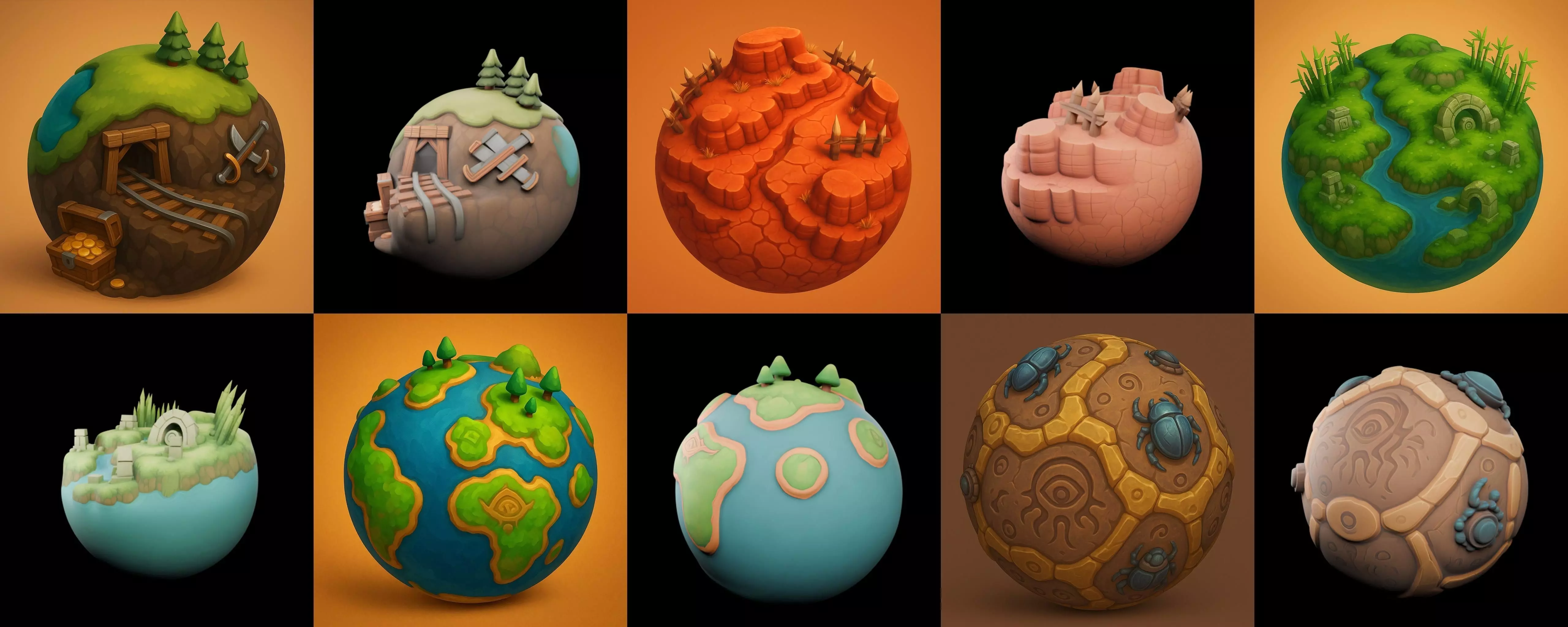 Grounded Planet bundle 3 pack 100 glb 3D model_0