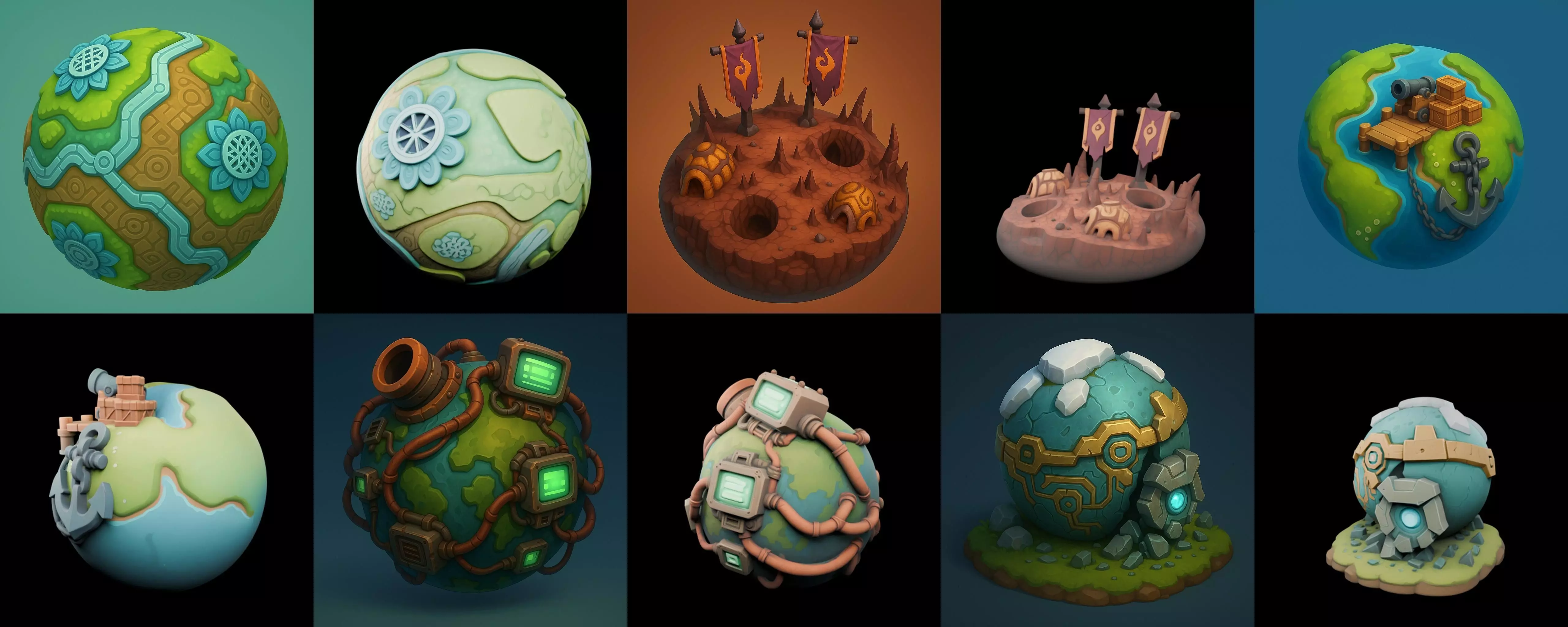 Grounded Planet bundle 2 pack 100 glb 3D model_6