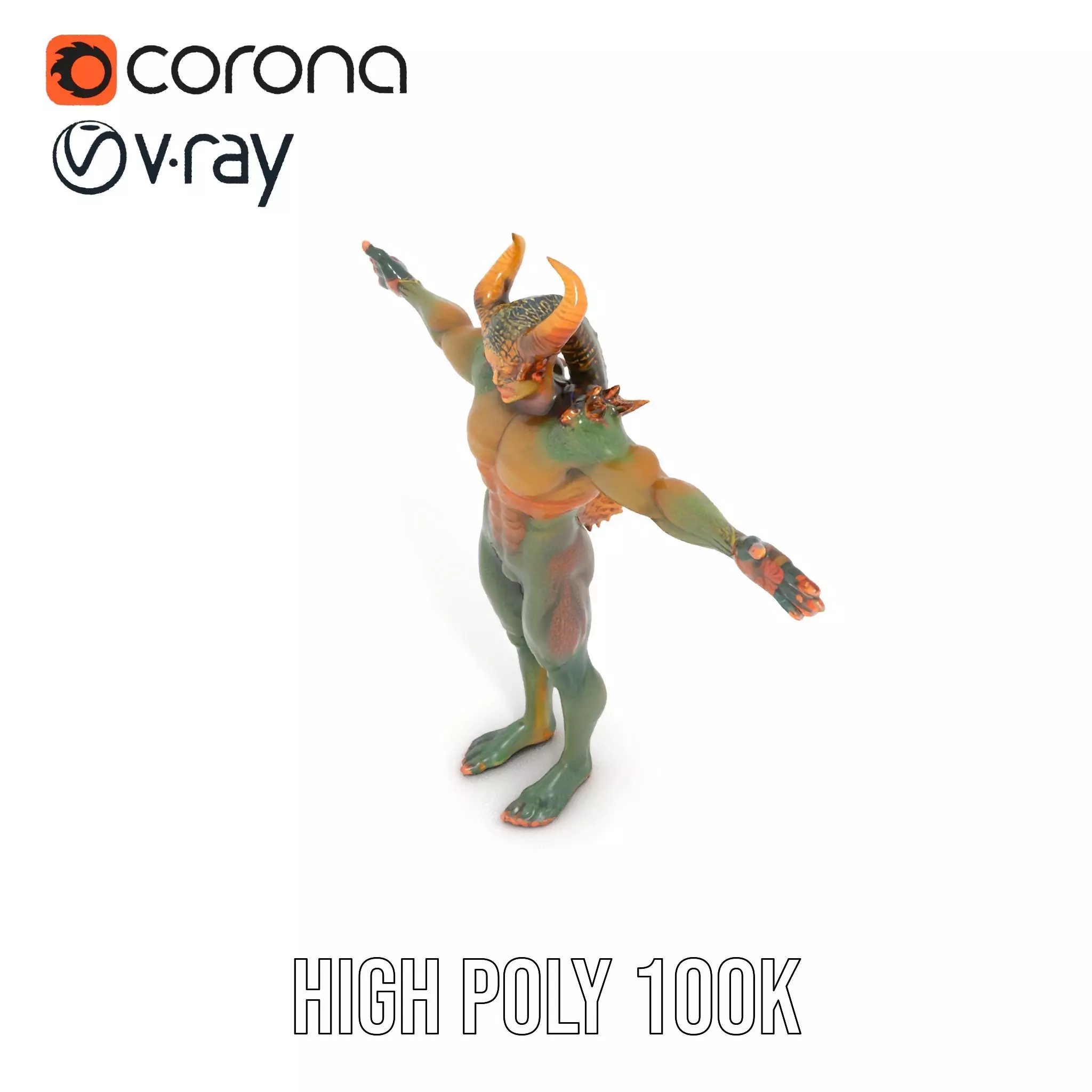 Demon Creature Model Pack with Detailed Skin and Horns Low-poly 3D model_21